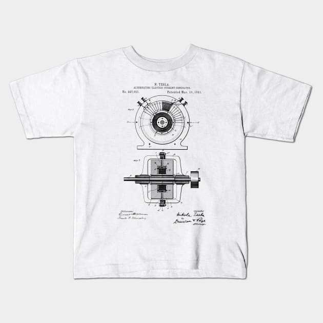 Tesla AC Electric Generator Patent 1891 Kids T-Shirt by MadebyDesign